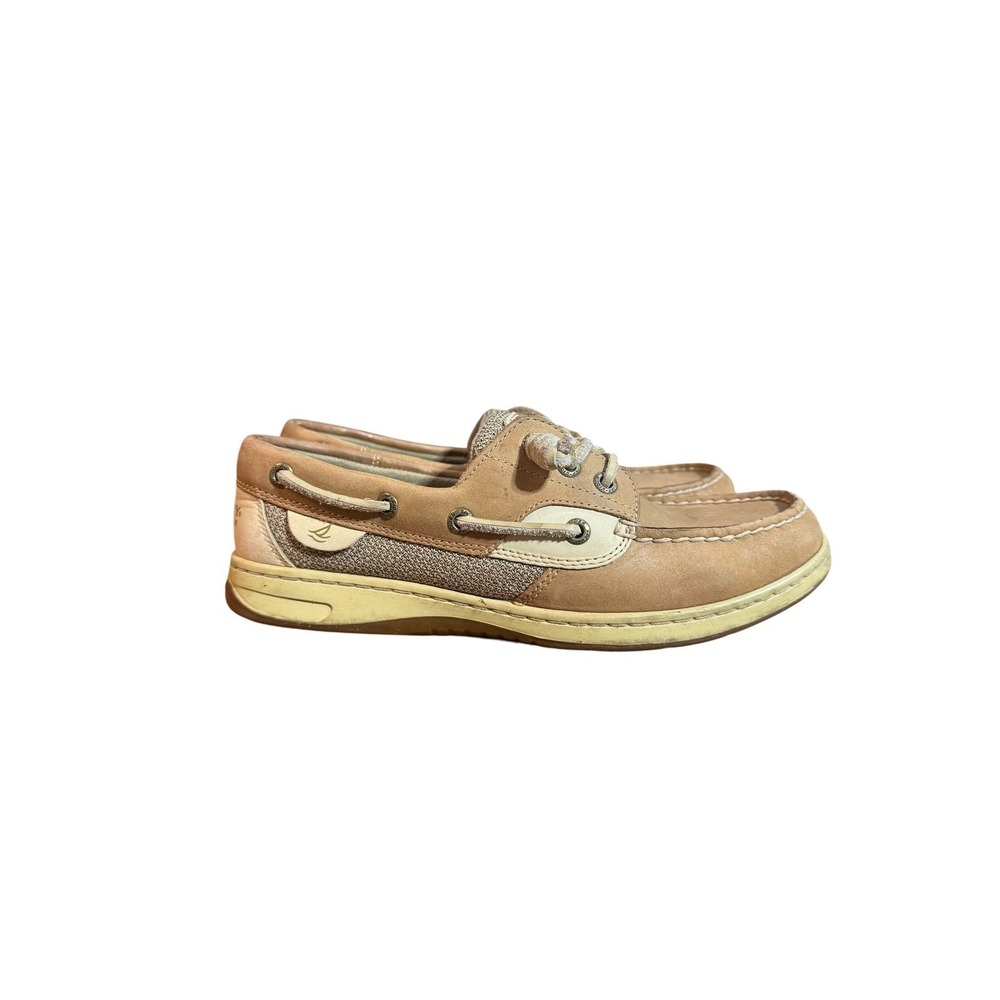 Sperry Top-Sider Boat Shoes Women Tan Leather Mesh Loafers coastal fisherman